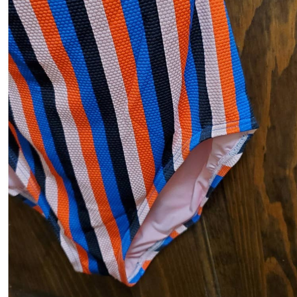 NWT! KATE SPADE Colorful Stripe Stretchy One-Shoulder One Piece Swimsuit XL - Picture 5 of 10